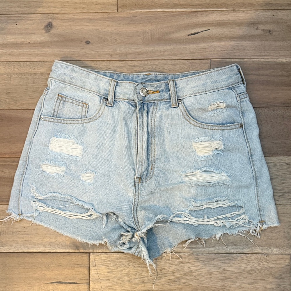 SHEIN Light Blue Distressed High-Rise Denim Shorts 3 for $20